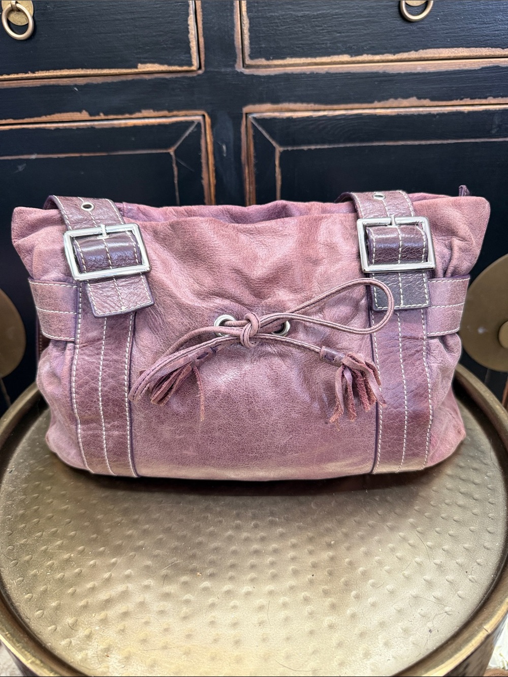 Nordstrom Women’s Distressed Mauve Leather Shoulder Bag - Stylish Everyday Tote